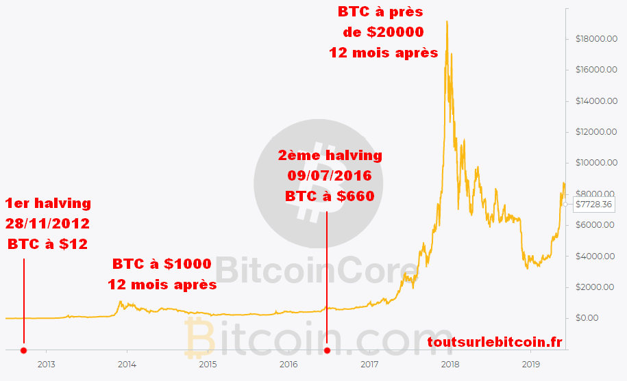 Visualisation de l'effet du halving sur le prix du Bitcoin